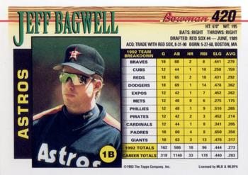 1993 Bowman #420 Jeff Bagwell Back