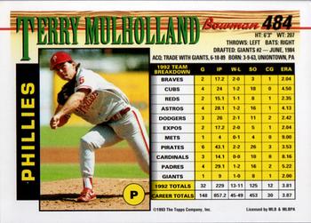 1993 Bowman #484 Terry Mulholland Back