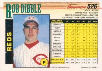 1993 Bowman #526 Rob Dibble Back