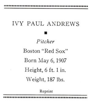 1933 Tattoo Orbit (R305) (reprint) #NNO Ivy Paul Andrews Back