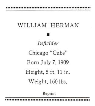 1933 Tattoo Orbit (R305) (reprint) #NNO William Herman Back