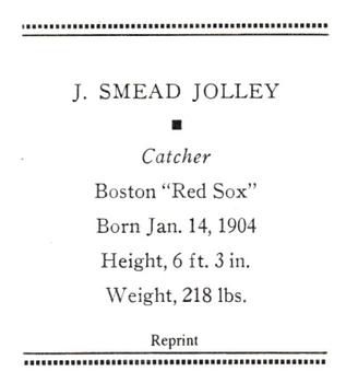 1933 Tattoo Orbit (R305) (reprint) #NNO J. Smead Jolley Back