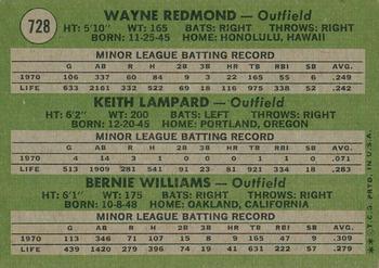 2020 Topps Heritage - 50th Anniversary Buybacks #728 N.L. Outfielders 1971 Rookie Stars - Redmond / Lampard / Williams) Back