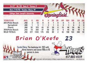 2019 Grandstand Springfield Cardinals SGA #NNO Brian O'Keefe Back