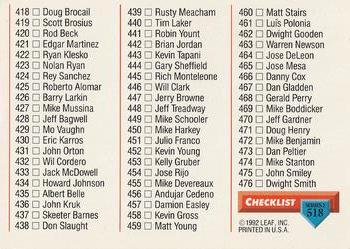 1993 Donruss #518 Checklist: 397-476 Back