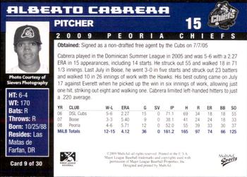 2009 MultiAd Peoria Chiefs #9 Alberto Cabrera Back