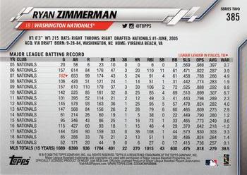 2020 Topps - Yellow #385 Ryan Zimmerman Back