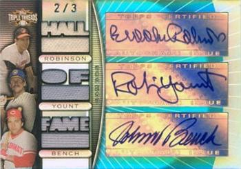 2007 Topps Triple Threads - Relics Combos Autographs Sapphire #TTRCA1 Brooks Robinson / Robin Yount / Johnny Bench Front
