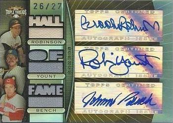 2007 Topps Triple Threads - Relics Combos Autographs Sepia #TTRCA1 Brooks Robinson / Robin Yount / Johnny Bench Front