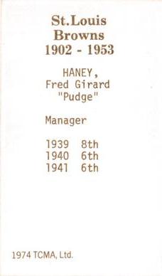 1974-75 TCMA St. Louis Browns #NNO Fred Haney Back