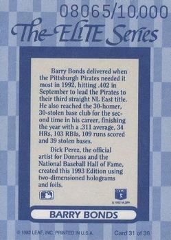 1993 Donruss - The Elite Series #31 Barry Bonds Back