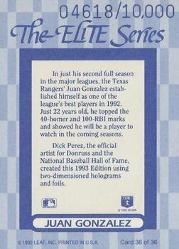 1993 Donruss - The Elite Series #36 Juan Gonzalez Back