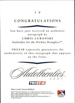 2007 TriStar Autothentics - Autographs #19 Chris Lubanski Back