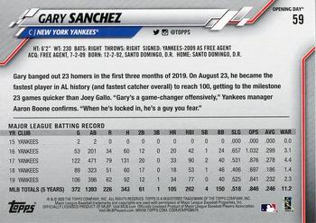 2020 Topps Opening Day - Red Foil #59 Gary Sanchez Back