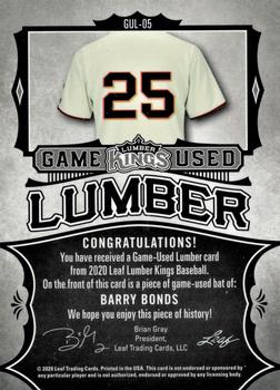 2020 Leaf Lumber Kings - Game Used Lumber Relics Gold #GUL-05 Barry Bonds Back