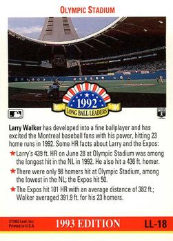 1993 Donruss - Long Ball Leaders #LL-18 Larry Walker  Back
