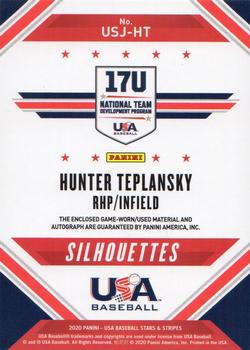 2020 Panini USA Baseball Stars & Stripes - USA BB Silhouettes Signatures Jerseys Team Patch #USJ-HT Hunter Teplansky Back