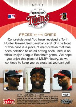 2007 Ultra - Faces of the Game Materials #GF-TH Torii Hunter Back