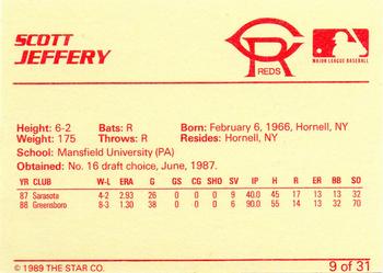 1989 Star Cedar Rapids Reds - Platinum #9 Scott Jeffery Back