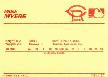 1989 Star Cedar Rapids Reds - Platinum #14 Mike Myers Back