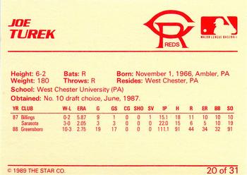 1989 Star Cedar Rapids Reds - Platinum #20 Joe Turek Back