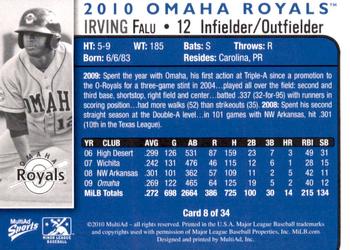 2010 MultiAd Omaha Royals #8 Irving Falu Back