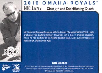 2010 MultiAd Omaha Royals #30 Nic Lively Back