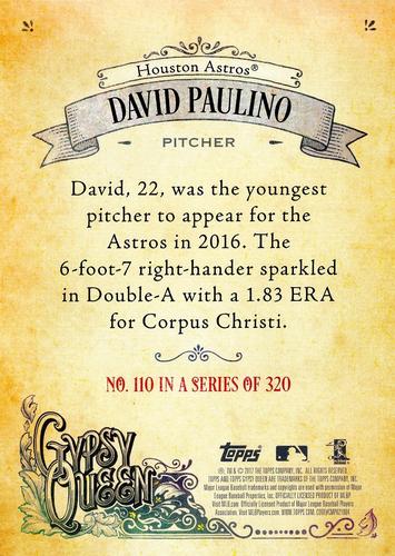 2017 Topps Gypsy Queen 5x7 - Gold 5x7 #110 David Paulino Back