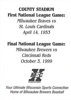1999 Milwaukee Brewers Police - M&I Bank, Menomonee Falls #NNO Milwaukee County Stadium Back