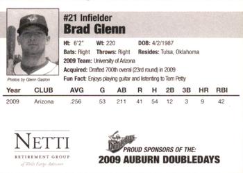 2009 Auburn Doubledays #NNO Brad Glenn Back