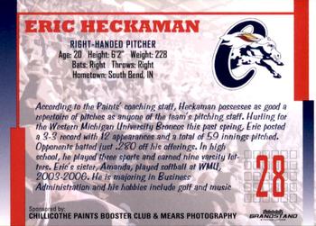 2009 Grandstand Chillicothe Paints #NNO Eric Heckaman Back