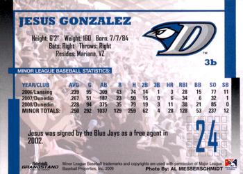 2009 Grandstand Dunedin Blue Jays #NNO Jesus Gonzalez Back