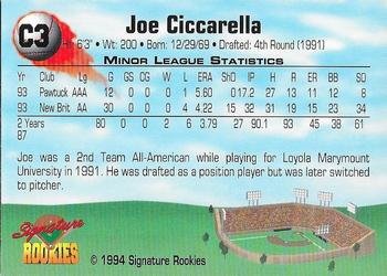 1994 Signature Rookies - Consolidated Promos #C3 Joe Ciccarella Back