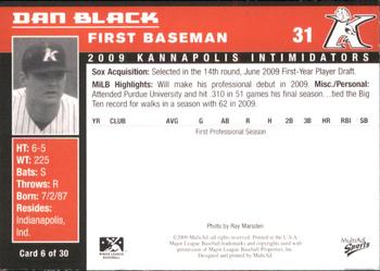 2009 MultiAd Kannapolis Intimidators Set B #6 Dan Black Back