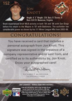2007 Upper Deck Exquisite Collection Rookie Signatures - Gold #152 Jon Knott Back