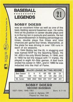 1990 Pacific Legends - Glossy #21 Bobby Doerr Back
