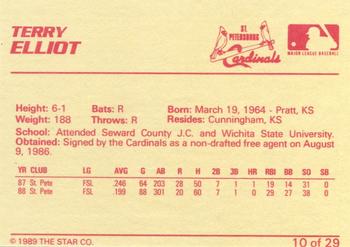 1989 Star St. Petersburg Cardinals - Platinum #10 Terry Elliot Back
