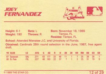 1989 Star St. Petersburg Cardinals - Platinum #12 Joey Fernandez Back