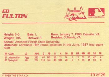 1989 Star St. Petersburg Cardinals - Platinum #13 Ed Fulton Back