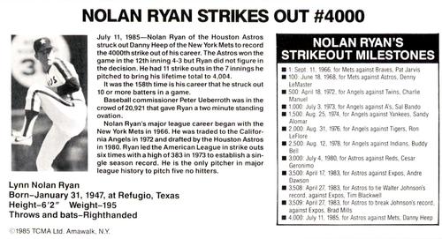 1985 TCMA Record Setters #NNO Nolan Ryan Front