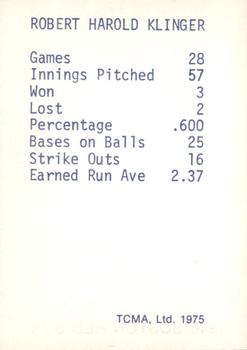 1975 TCMA 1946 Boston Red Sox (Blue Names) #NNO Bob Klinger Back
