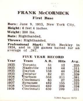 1973 TCMA 1940 Cincinnati Reds (W711-2) (reprint) #NNO Frank McCormick Back