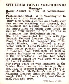 1973 TCMA 1940 Cincinnati Reds (W711-2) (reprint) #NNO Bill McKechnie Back