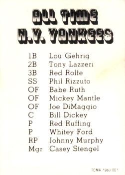 1980 TCMA All Time New York Yankees Set C #001 Mickey Mantle Back