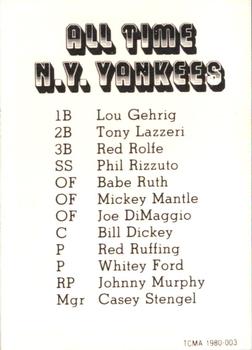 1980 TCMA All Time New York Yankees Set C #003 Whitey Ford Back