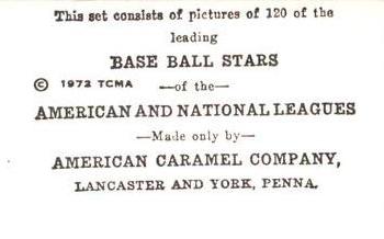 1972 TCMA 1922 American Caramel E121 Reprints #NNO Wally Schang Back