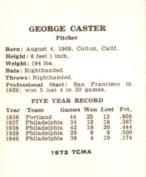 1972 TCMA 1941 St. Louis Browns W753 Reprints #NNO George Caster Back