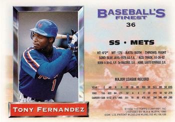 1993 Finest #36 Tony Fernandez Back
