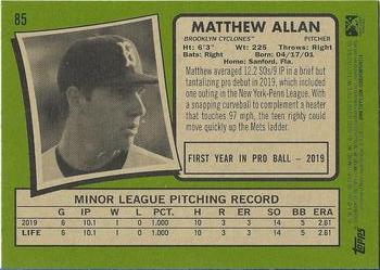 2020 Topps Heritage Minor League #85 Matthew Allan Back