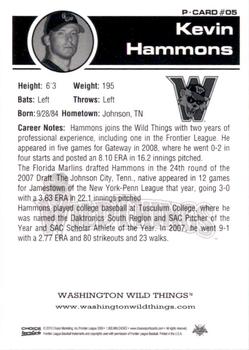 2010 Choice Washington Wild Things #5 Kevin Hammons Back